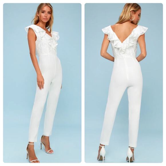 Keepsake the Label Radar Lace Ruffled Jumpsuit in Ivory